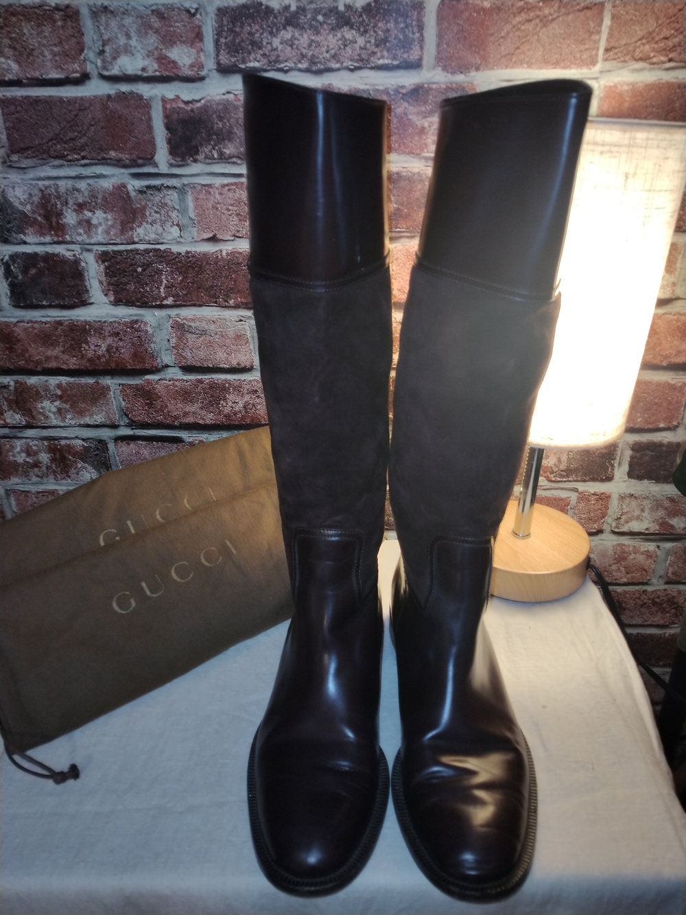 Gucci Tall Leather & Suede Riding Boots - Chocolate Brown 182440